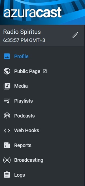 azuracast station menu