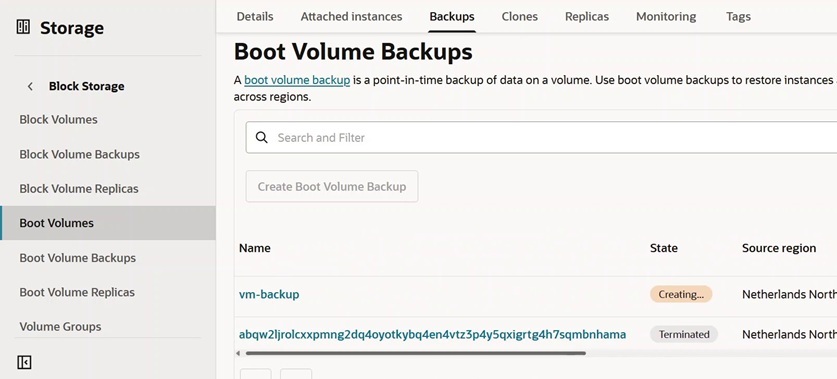 boot volume backup terminated