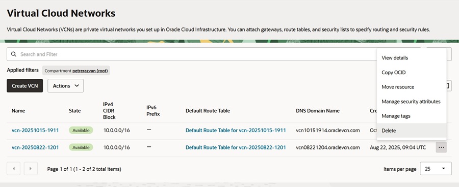 old vcn delete attempt