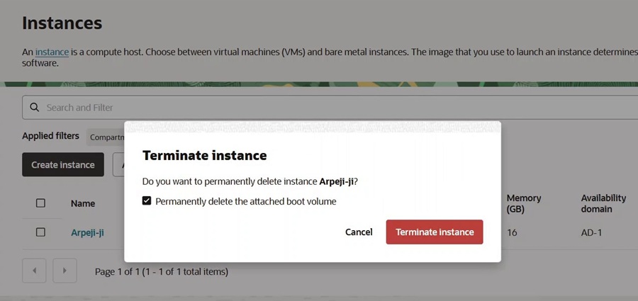 terminate instance + delete boot volume