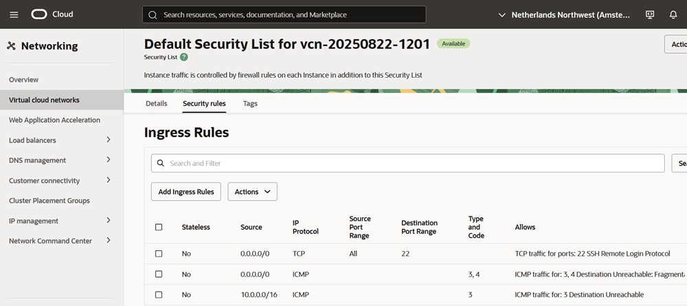 default security list